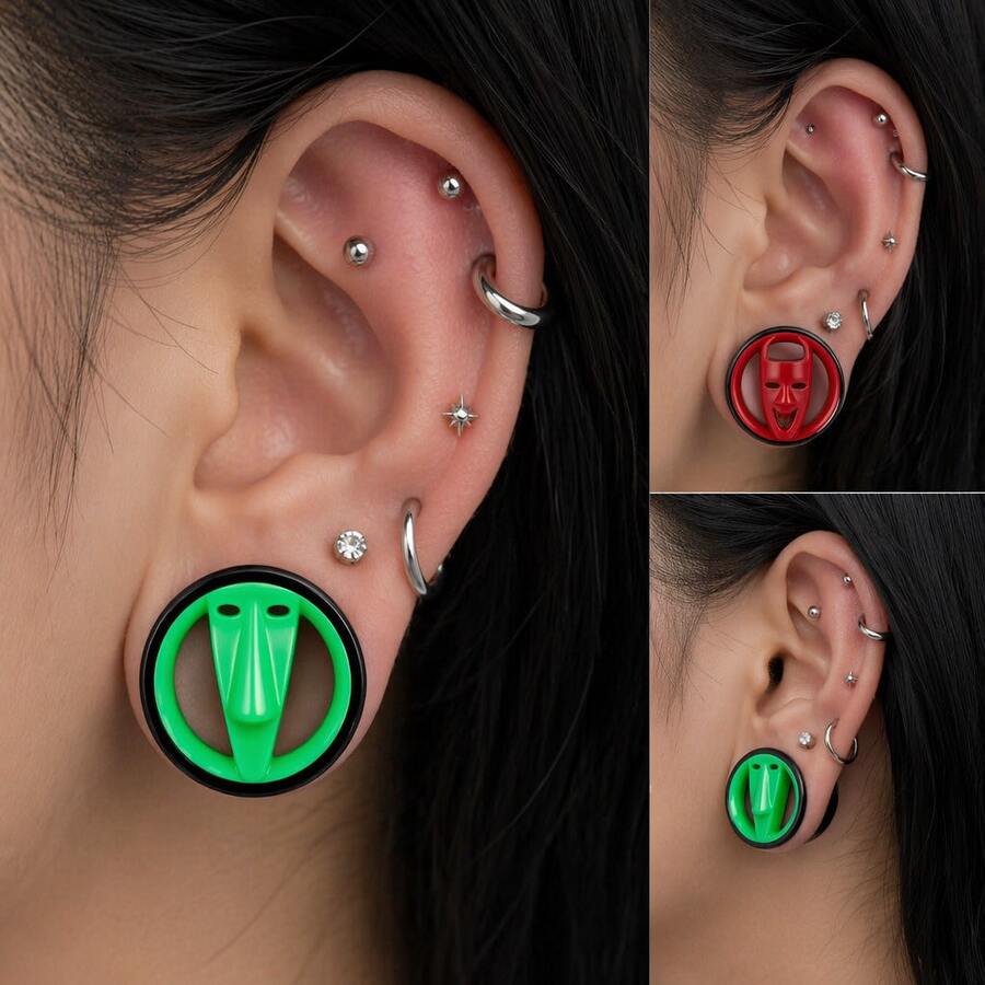2pcs Hollow Mask Design Ear Tunnels Gauges, Punk Gothic Ear Stretcher Expander Body Piercing Jewelry For Halloween Party - Round - View 1