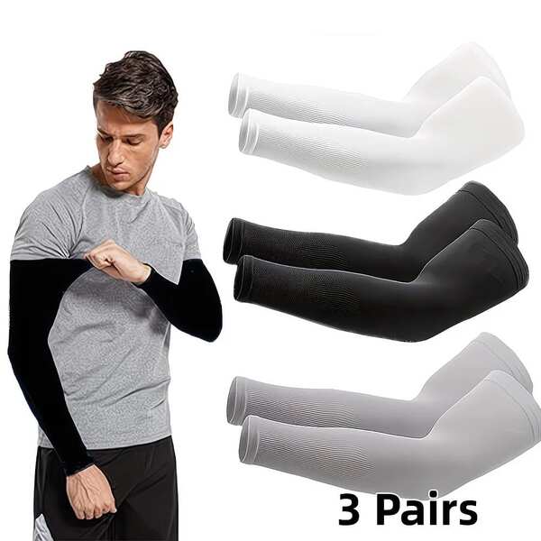3 Pairs Ice Cooling UV Protection Arm Sleeves, Stretchy Breathable Quick Dry Elastic Fit Summer Sleeves For Cycling & Outdoor Sports