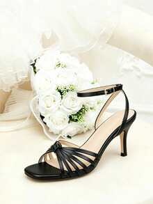 New Spring/Summer Commuter Versatile Party Wedding Elegant Fashion Style Solid Color Ankle Strap High Heel Sandals - Black - View 8
