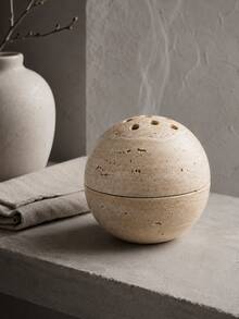1pc Wabi-Sabi Style Round Hollow Stone Texture Incense Burner, Multi-Hole Spherical Aromatherapy Burner, 2 Colors Sandstone Dark Green, Yoga Meditation Healing Tea Room Decor Fragrance Gift - Stone Ball Incense Burner - View 6