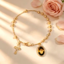 1pc Women's Fashion Bracelet, Gold Beaded Cross Bracelet, Catholic Rosary Bracelet, Religious Jewelry, Image Jewelry, Church Prayer/Christian/Christmas Baptism/Halloween/Thanksgiving/Easter Gift, Everyday Wear To Showcase Faith, Unisex - Gold - View 17