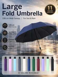 Back To School Season 12-Rib Extra Large Black Windproof Folding Umbrella, Essential For Business And Travel, Suitable For Sunny And Rainy Days, Aluminum Alloy Shaft, Automatic Open/Close, Lightweight, Strong UV Protection, Foldable, Compact And Portable - Multicolor - View 2