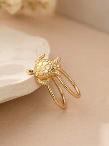 1pc Minimalist Turtle Decor Clip-On Copper Earrings, Suitable For Women To Wear In Summer, Beach, Daily And Party - Gold - View 3