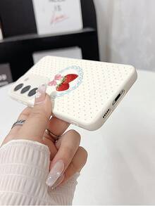 WeiMi 1pc Fashionable Personalized Small Polka Dot Lace Strawberry Pattern Waterproof Anti-Drop Anti-Slip Lychee Texture Soft Phone Case Protective Cover Suitable For Friends, Family, Couples, Yourself Birthday Gift, Holiday Gift, Compatible With Samsung And Phones - Multicolor - View 5