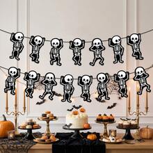 1 Set Cartoon Dancing Skeleton Garland, Halloween Spooky Skeleton Hanging Banner, Trick Or Treat Decoration, Photo Booth Prop, Halloween Backdrop, Party Supplies, Wall Decor, Room Decor, Outdoor Decor, Home Decor, Horror Holiday Party Atmosphere Decoration - A - View 5