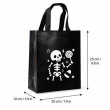 12pcs Halloween Black Gift Bags, Day Of The Dead Ghost & Skeleton Pattern Party Favor Packaging Bags, Holiday Decoration Tote Bags - 20x25x10cm - View 3