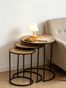 1pc Light Luxury Nested Round Mother-Child Side Tables, Multi-Functional Combined End Tables For Living Rooms, Space-Saving Iron Storage Racks For Small Apartments. - Multicolor - View 1