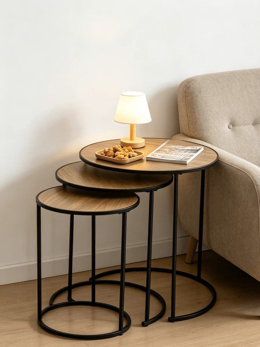 1pc Light Luxury Nested Round Mother-Child Side Tables, Multi-Functional Combined End Tables For Living Rooms, Space-Saving Iron Storage Racks For Small Apartments. - Multicolor - View 1