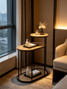 1pc Oval Multi-Layered Side Table, Storage Cabinet For Sofa Gaps, Simple Household Iron Floor Storage Corner Table. - Multicolor - View 5