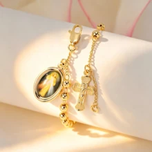 1pc Women's Fashion Bracelet, Gold Beaded Cross Bracelet, Catholic Rosary Bracelet, Religious Jewelry, Image Jewelry, Church Prayer/Christian/Christmas Baptism/Halloween/Thanksgiving/Easter Gift, Everyday Wear To Showcase Faith, Unisex - Gold - View 6