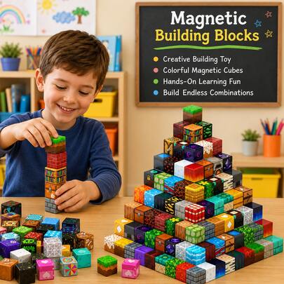 Nuevos Bloques de Construcción Magnéticos Mundo de Minería, Construcción Magnética, Estilos Aleatorios, Incluye Mini Figuras, Juego de Bloques de Construcción, Educación STEM, Desarrollo Sensorial, Cumpleaños y Vacaciones 2026, Mejor Regalo para Niños y Niñas de 3+