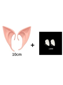 Adult Halloween Cosplay Accessory Kit, Soft Latex Elf Ears With Reusable Vampire Fangs, Realistic Pointed Fairy Ear Prosthetic & Resin Denture Teeth, Gothic Horror Style Masquerade Party Dress-Up Styling Prop For Themed Event - Multicolor - View 7