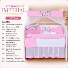 Kit Berço Imperial 11 Peças + Ninho Redutor com Almofada Nuvem 100% Algodão - Rosa - Nuvem - Visão 2