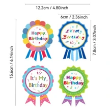 60pcs Happy Birthday Medal Stickers, Joyful Badge Shaped Gift Decoration Stickers, Holiday Celebration Party Favors, Gift Packaging Envelope Seal Stickers, Scrapbook Journal Diary Decoration, 2.4x3.1 Inches - Round - View 3