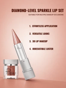 Pudaier Metal Pointed Lipstick & Glitter Sequins Set - Precise Lip Contouring, Smooth Application, Create Charming Lip Makeup, Suitable For Daily And Party Looks, Ideal Gift For Women - 21+709 - View 6