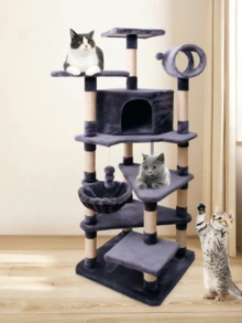 165cm Tall Multi-Level Cat Tree, Wear-Resistant Sisal Scratching Posts, Complete With Cat Houses And Hammocks, Equipped With Interactive Cat Ball, Integrates Climbing, Scratching And Resting Functions In One - Random Color - View 3