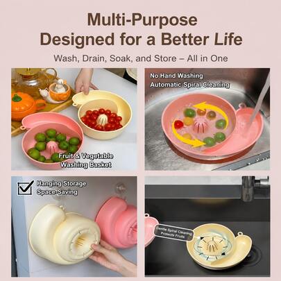 New Snail-Shaped Automatic Fruit & Vegetable Washing Basket, No-Hand Wash Soaking Cleaning & Draining Basket, Portable Kitchen Strainer Colander, Suitable For Grapes, Strawberries, Berries & Vegetables