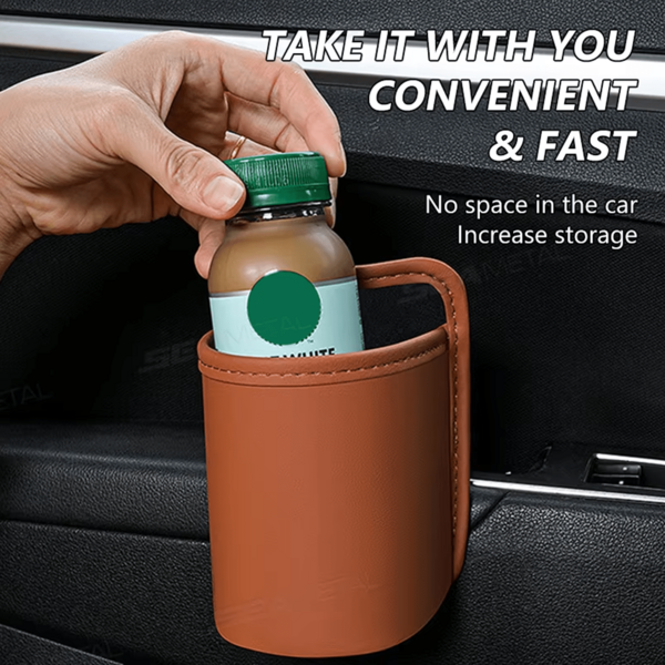 2-In-1 Car Cup Holder Organizer, PU Leather Material, Car Beverage Cup Holder, Phone, Keys, Coins Storage, Premium Car Interior Organizer Box (Orange/Black/White/Brown/Red)
