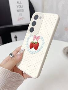 WeiMi 1pc Fashionable Personalized Small Polka Dot Lace Strawberry Pattern Waterproof Anti-Drop Anti-Slip Lychee Texture Soft Phone Case Protective Cover Suitable For Friends, Family, Couples, Yourself Birthday Gift, Holiday Gift, Compatible With Samsung And Phones - Multicolor - View 2