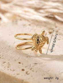 1pc Minimalist Turtle Decor Clip-On Copper Earrings, Suitable For Women To Wear In Summer, Beach, Daily And Party - Gold - View 5