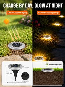 4/8pcs 8 LED Solar Ground Lights, IP65 Waterproof Solar Disc Lights, Auto On/Off Embedded Pathway Lights, Suitable For Garden, Yard, Walkway, Patio And Lawn Decoration Outdoor Landscape Lighting - 8LED - View 3