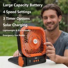 Neuer solarbetriebener Outdoor-Ventilator mit Solarpanel, tragbarem USB-Laden, 4 Geschwindigkeitsstufen, 3 Beleuchtungsmodi, ultra leise, Timer, Angel-Camping-Zeltventilator Outdoor-Werkzeugzubehör - Verschiedenfarbig - Übersicht 3