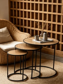 1pc Light Luxury Nested Round Mother-Child Side Tables, Multi-Functional Combined End Tables For Living Rooms, Space-Saving Iron Storage Racks For Small Apartments. - Multicolor - View 7