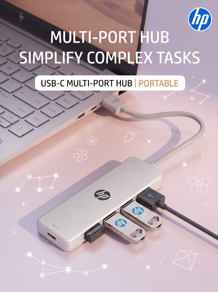 HP DHC-CT100D 4-In-1 Type-C Docking Station, 4K HDMI Projection, PD Fast Charging, USB 2.0 Hub Converter, Compatible With Apple MacBook And All Type-C Laptops, Rose Red - View 1