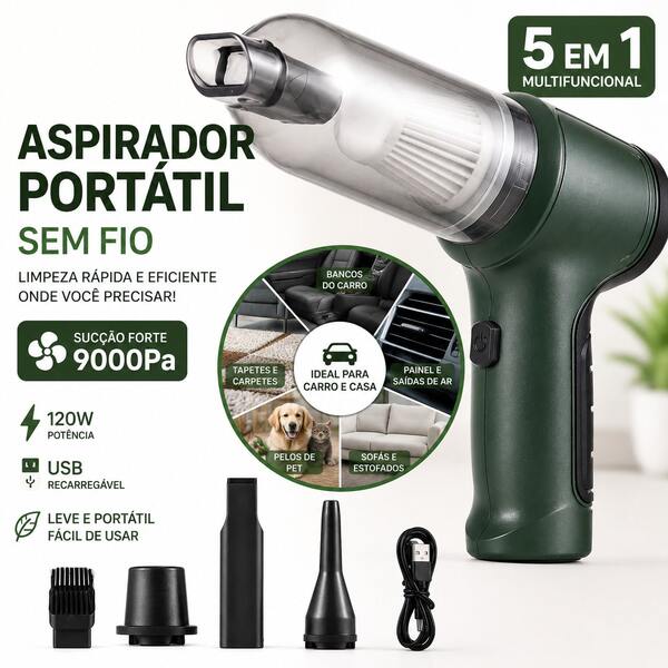 Mini Aspirador Vacuum Cleaner 3 em 1 Sem Fio Portátil Recarregável