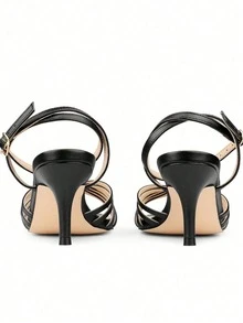 New Spring/Summer Commuter Versatile Party Wedding Elegant Fashion Style Solid Color Ankle Strap High Heel Sandals - Black - View 5