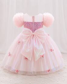 Vestido de princesa con encaje 3D y mariposa brillante - Rosa vieja - Ver 5