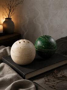 1pc Wabi-Sabi Style Round Hollow Stone Texture Incense Burner, Multi-Hole Spherical Aromatherapy Burner, 2 Colors Sandstone Dark Green, Yoga Meditation Healing Tea Room Decor Fragrance Gift - Stone Ball Incense Burner - View 11