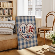 1pc Vintage Wall Art Poster, Patriotic American Wall Art Decor | Vintage Blue And White Plaid Pattern With Lace Trim Design, Framed Or Unframed, Room/Home Decor, Living Room, Bedroom, Bathroom Or Office Wall Decor Gift - A - View 6