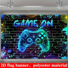 2D Plat 1 pièce Bannière de fond de jeu électronique - Décoration murale en polyester néon brillant pour gamer, convient pour l'anniversaire, la soirée de jeu, l'arcade - Décoration multifonctionnelle pour la chambre et le jardin, toile de fond de photographie thème de jeu sans électricité - Convient pour les occasions générales et divers festivals - 1 - Voir 4
