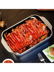 1pc Square Stainless Steel Baking Pan With Lid, Rectangular Roasting Pan, Non-Stick Thickened Double Handle, Perfect For Grilling, Roasting Fish, Desserts And Bread, Essential Tool For Home Cooking And Food Stalls - Silver - View 7
