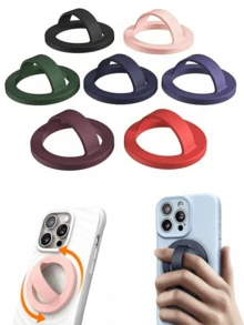Solid Color Silicone 1pc Creative Magnetic Phone Holder, Magnetic Ring Grip Stand, Anti-Drop Anti-Slip Strong Magnetic Detachable Reusable 360° Rotation Phone Grip Stand, Hands-Free For Desk Viewing Compatible With IPhone, Android Phone, Gift For Birthday, Family, Friends Phone Ring Holder Mother's Day Gift Anniversary Gift - Multicolor - View 2