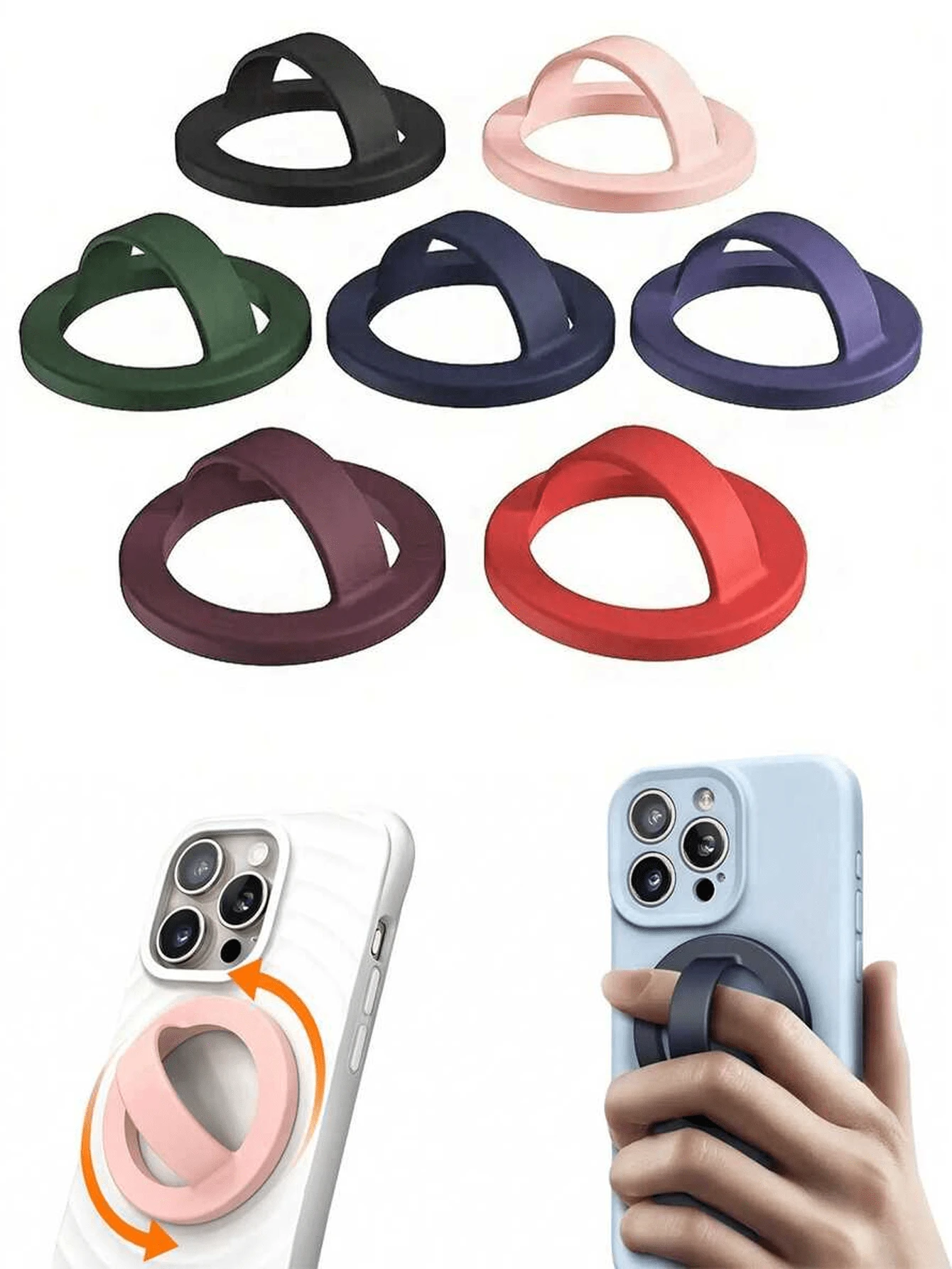 Solid Color Silicone 1pc Creative Magnetic Phone Holder, Magnetic Ring Grip Stand, Anti-Drop Anti-Slip Strong Magnetic Detachable Reusable 360° Rotation Phone Grip Stand, Hands-Free For Desk Viewing Compatible With IPhone, Android Phone, Gift For Birthday, Family, Friends Phone Ring Holder Mother's Day Gift Anniversary Gift