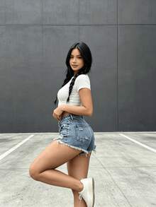 Women Denim Shorts - Blue - View 5