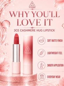 Lipstik 3CE Cashmere Hug #Knit, 3,5/1,5g, hasil akhir matte lembut, halus dan tidak membuat kering, ringan dan sangat berpigmen, cocok untuk semua warna kulit untuk pemakaian sehari-hari. - #MERAJUT - View 8