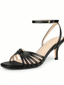 New Spring/Summer Commuter Versatile Party Wedding Elegant Fashion Style Solid Color Ankle Strap High Heel Sandals - Black - View 2