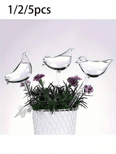 1/2/5 piezas Globos de riego con forma de pájaro, púas de riego automático transparentes, adecuadas para plantas en macetas de interior y exterior, dispositivo de riego automático para vacaciones