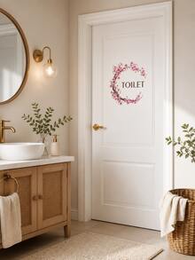 3pcs Creative Pink Floral Branch Door Stickers, Self-Adhesive Flower Wall Decals For Bathroom, Living Room, Entryway Home Decor - Painted Branches and Flowers - View 4