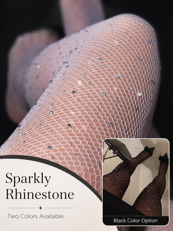 Medias de red con strass brillantes para mujer – Medias altas hasta el muslo transparentes con cristales brillantes estilo Y2K, medias de malla sexy, ropa de pierna elástica para fiestas y discotecas