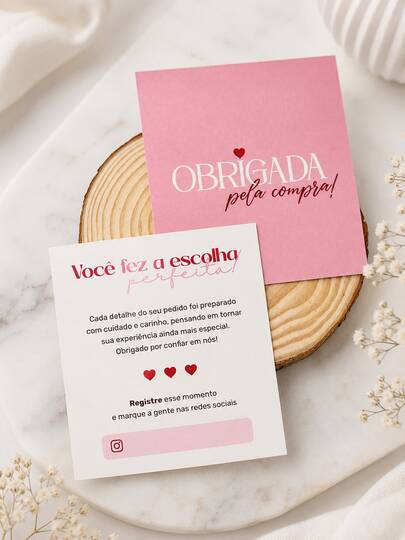 Kit 100 Cartões Agradecimento ao Cliente Obrigada pela Compra 9x9,8cm - Cores Variadas - Pronta Entrega