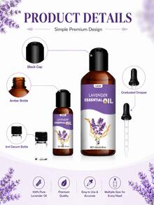 Óleo Essencial de Lavanda 100% Puro, 3 Tamanhos 100ml 30ml 10ml, Adequado para Difusores, Pedras Difusoras, Umidificadores, Velas, Quarto, Carro, Sala, Banheiro, Decoração de Casa, Suave e Fresco, Sem Álcool - óleo essencial de lavanda - Visão 6