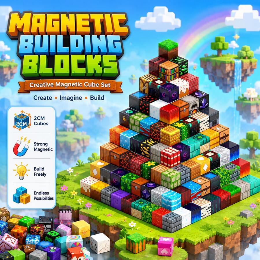 New Magnetic Building Blocks Mining World Random Style With Mini Figures Building Cube Toy Set STEM Educational Sensory Toy 2026 Birthday Holiday Best Gift For Boys And Girls 3+ Years Old - Multicolor - View 1