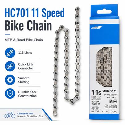 11 Speed MTB Road Bike Chain HC701, 116 Links Bicycle Replacement Chain With Quick Connect Link, Heavy Duty Cycling Chain For Mountain & Road Bikes