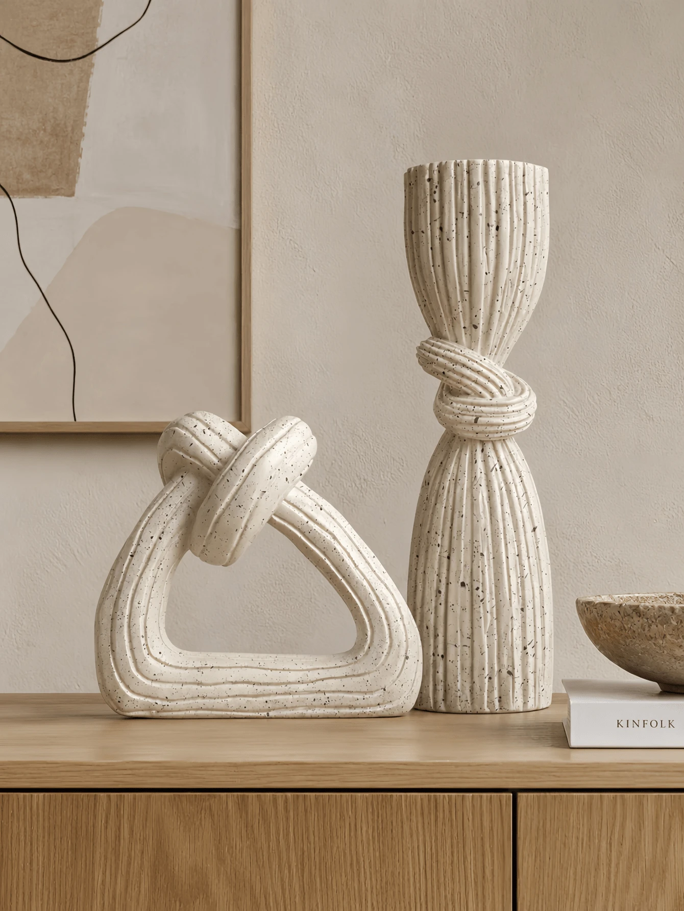 1pc Abstract Knot Sculpture Decor, Cream Spotted Modern Desktop Ornament, Suitable For Living Room, Bedroom, Office Bookshelf And Home Decoration Gift - 1PC - View 1