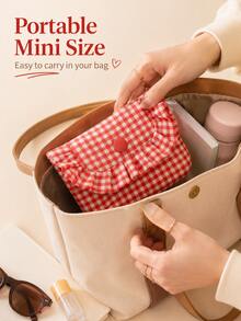 Cute Plaid Camera Bag CCD Storage Pouch Canvas Camera Case Mini Square Makeup Bag Camera Dust-Proof Storage Bag Camera Storage Pouch Women's Lipstick Sanitary Napkin Storage Bag Wallet Coin Purse Card Holder Small Makeup Zipper Bag - Multicolor - View 4