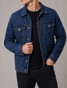Men's Denim Jacket With Iron Button Closure - 靛藍 - 查看 1